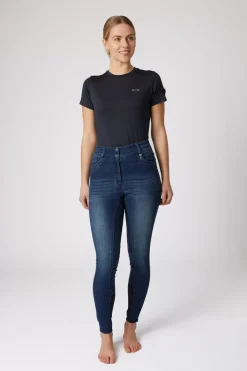 * Kaia Denim Kokopaikkaiset Ratsastushousut Silikonipainatuksilla Ja Kristallisomisteilla