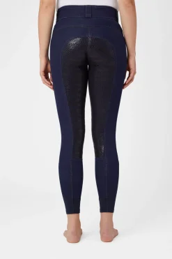 * Naisten Denim Ratsastushousut Nahkaisilla Kokopaikoilla Ja Silikonipainatuksilla