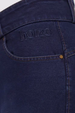 * Naisten Denim Ratsastushousut Nahkaisilla Kokopaikoilla Ja Silikonipainatuksilla